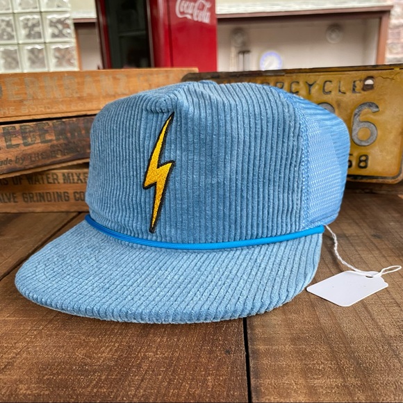 🆕✨AVIATOR NATION SEA BLUE CORDUROY VINTAGE BOLT PATCH MESH TRUCKER HAT O/S NWT - Picture 5 of 9